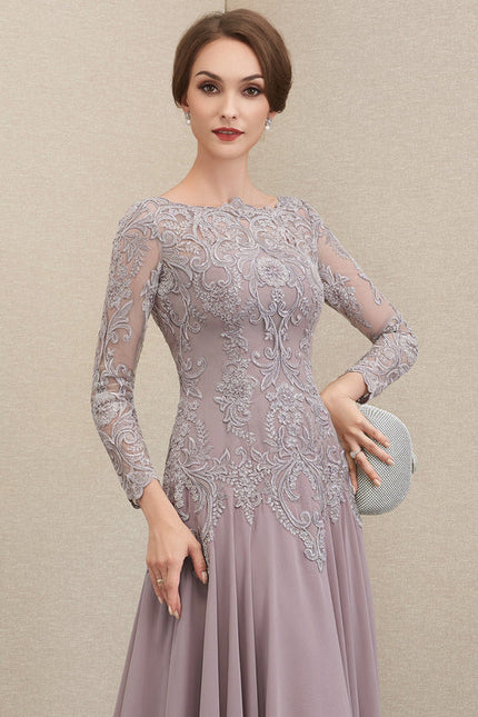 Robe Pastel Violet Col Rond Traîne Dentelle - gallery 3