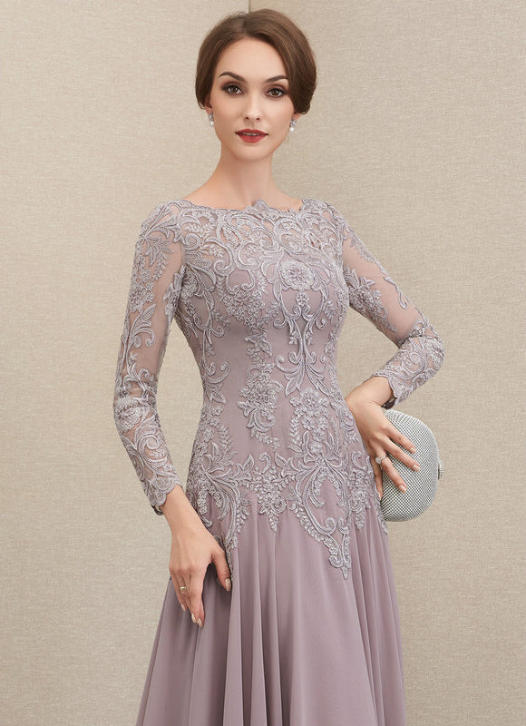 Robe Pastel Violet Col Rond Traîne Dentelle - gallery 3