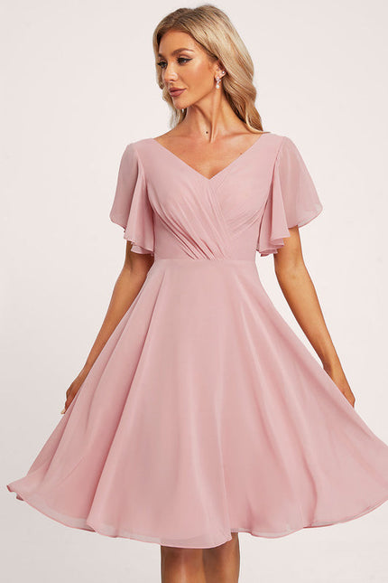 Robe Pastel Rose Trapèze Col V Genou - gallery 2