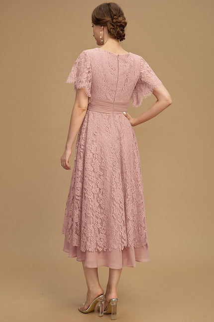 Robe Pastel Rose Col V Longueur Mollet - gallery 2