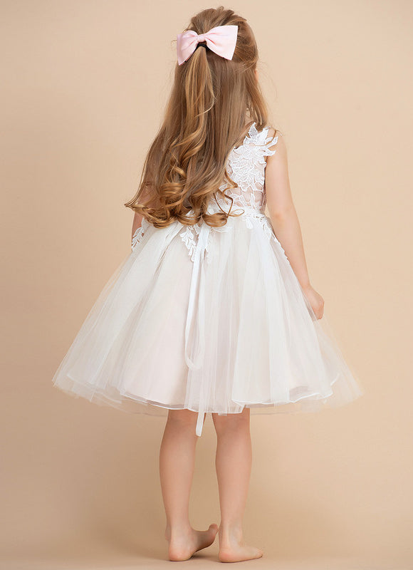 Robe Pastel Blanche Col V Dentelle Tulle - gallery 8