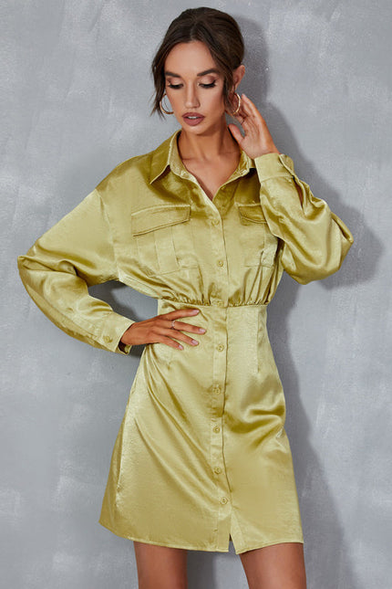 Robe Pastel Vert Citron Col Montant Satin
