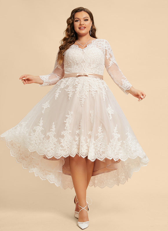 Robe Pastel Mariage Rose Poudré Dentelle - gallery 5