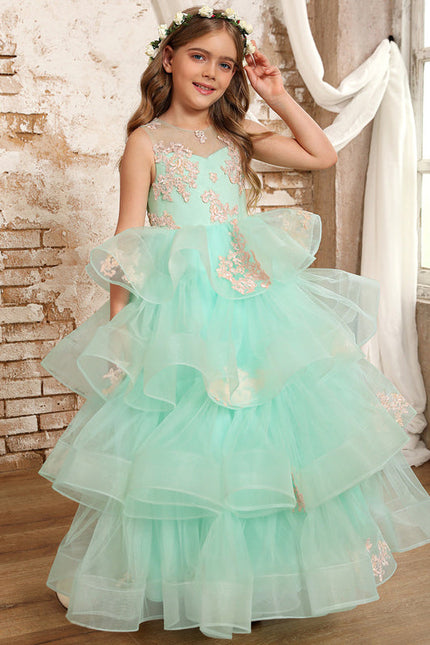 Robe Pastel Fille Turquoise Princesse Tulle - gallery 8