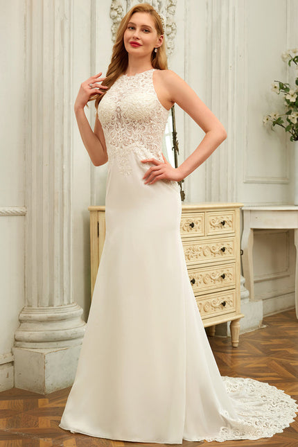 Robe Pastel Mariée Blanche Sirène Dentelle - gallery 2