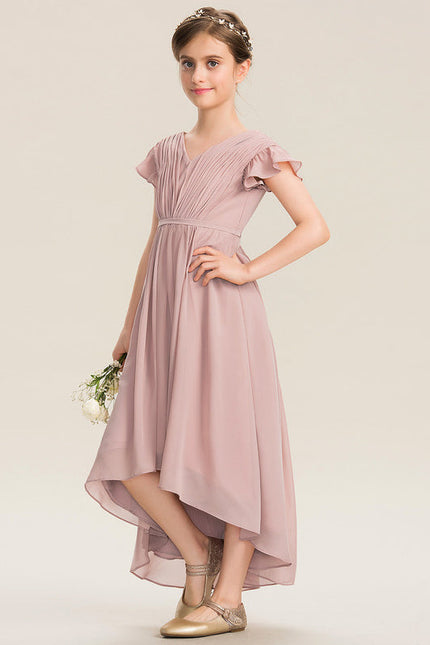 Robe Pastel Rose Trapèze Avec Nœud - gallery 2