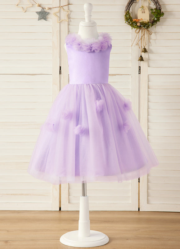 Robe Pastel Lilas Col Rond Satin Tulle - gallery 8