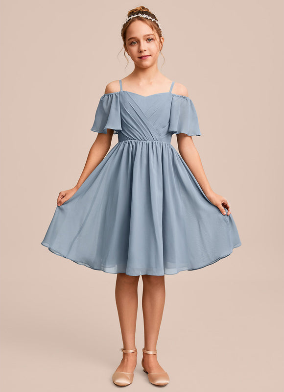 Robe Pastel Bleu Mousseline Décolleté Épaules - gallery 5