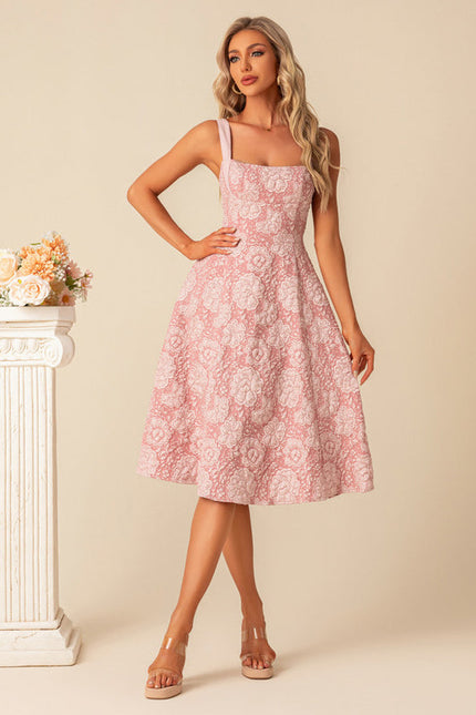 Robe Pastel Rose Trapèze Fleurs Nœud