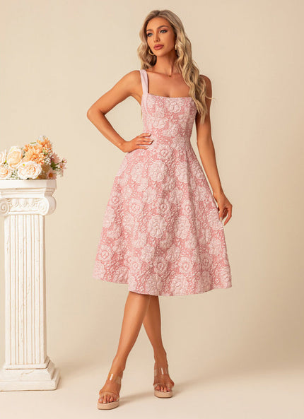 Robe Pastel Rose Trapèze Fleurs Nœud