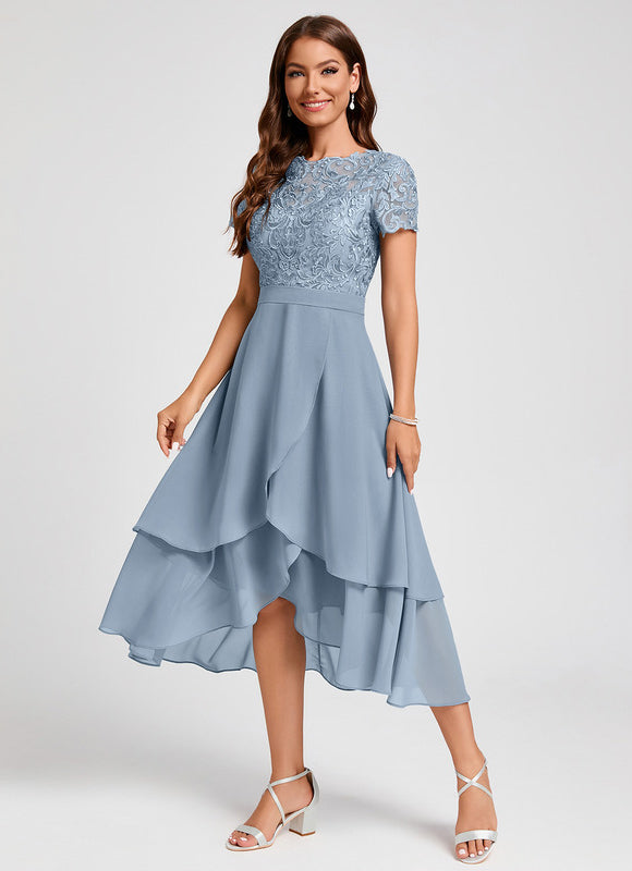 Robe Pastel Bleu Col Rond Asymétrique