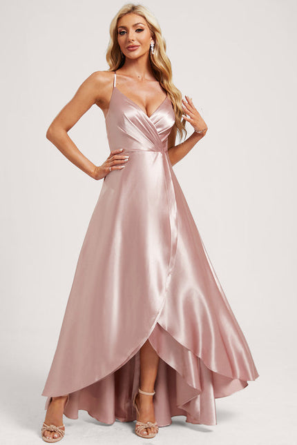 Robe Pastel Vert Satin Volants Asymétrique
