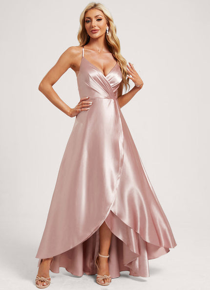 Robe Pastel Vert Satin Volants Asymétrique