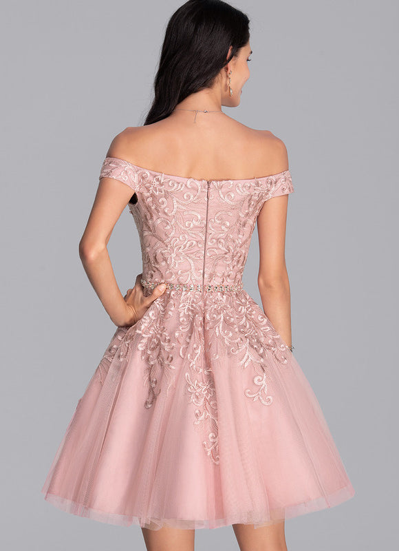 Robe Pastel Rose Tulle Paillettes Élégante - gallery 4