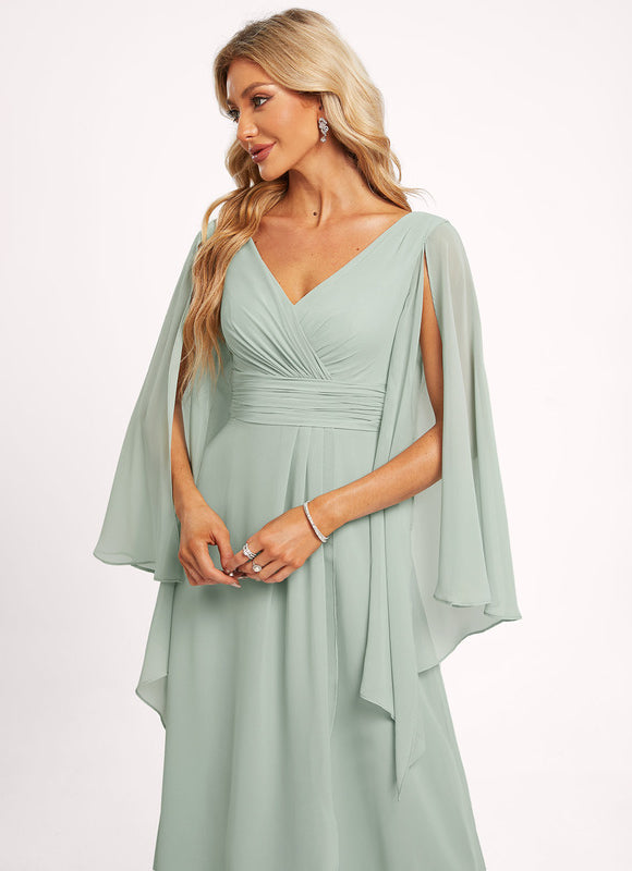 Robe Pastel Bleu Asymétrique Col V Volants - gallery 3