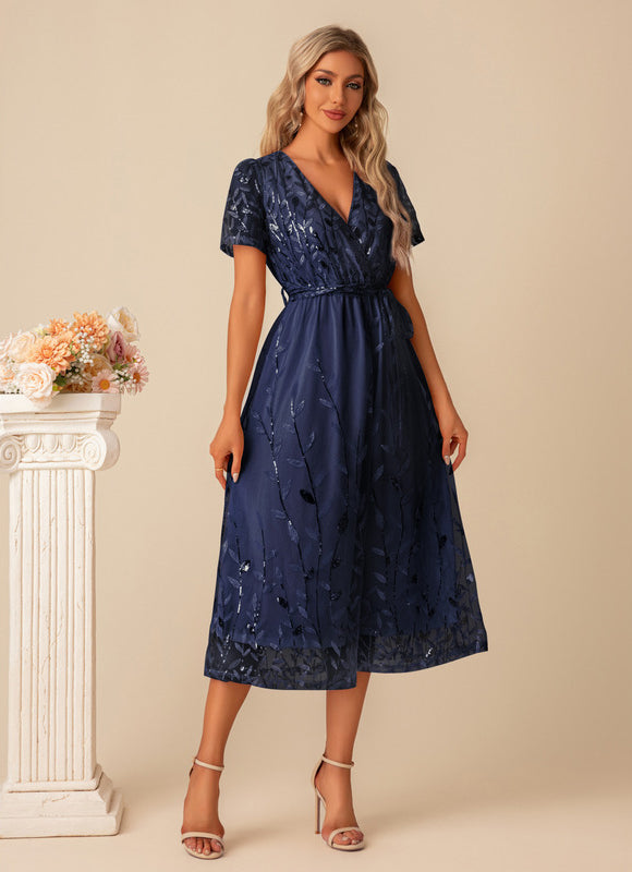 Robe Pastel Rose Pailletée Longueur Mollet - gallery 6