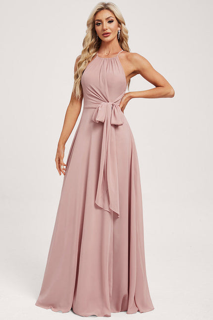 Robe Pastel Rose Décolleté Licou Longue - gallery 1