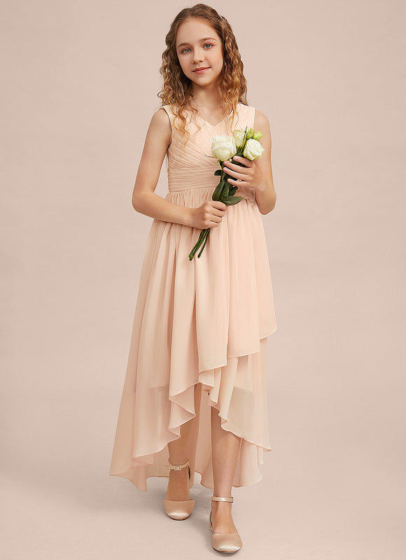 Robe Pastel Rose Demoiselle D'Honneur Asymétrique - gallery 2