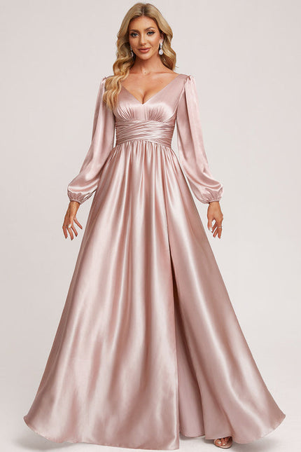 Robe Pastel Rose Satin Longueur Ras Du Sol - gallery 1