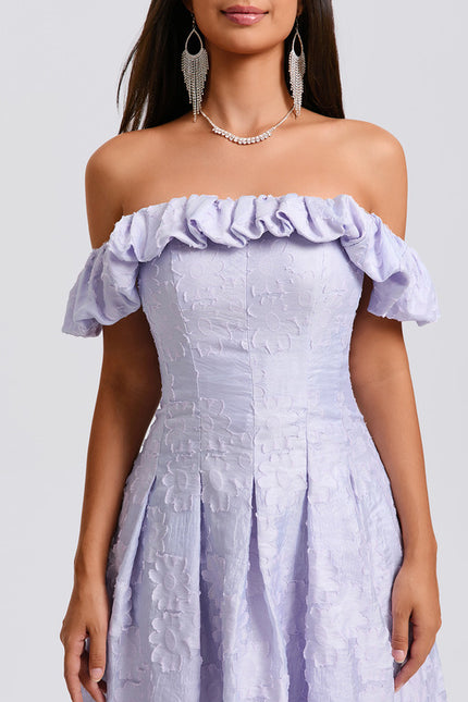 Robe Pastel Lavande Épaule Dénudée Courte - gallery 7