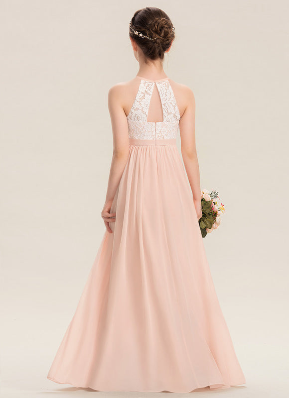 Robe Pastel Rose Col Rond Mousseline - gallery 4