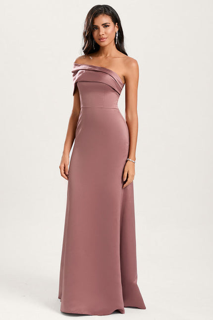 Robe Pastel Rose Satin Longueur Ras Du Sol - gallery 1