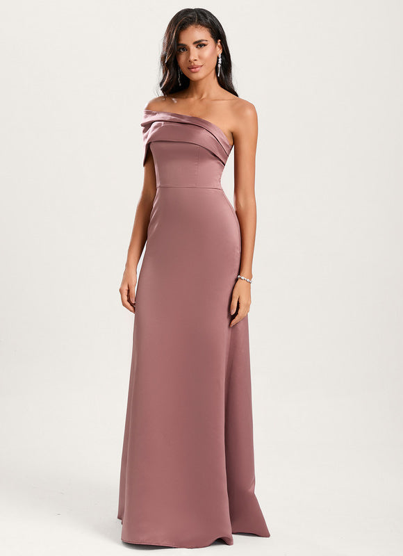 Robe Pastel Rose Satin Longueur Ras Du Sol - gallery 1