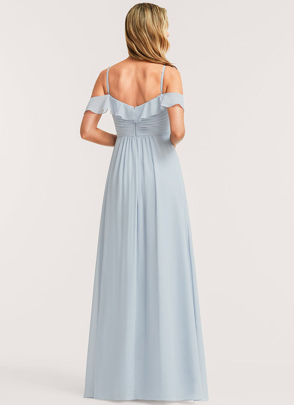 Robe Pastel Bleu Décolleté Épaules Volants - gallery 4