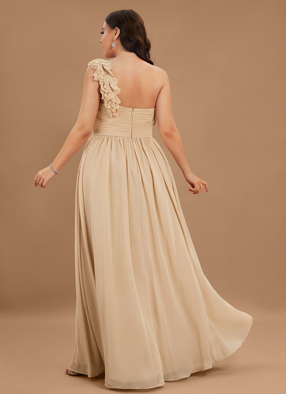 Robe Pastel Beige Décolleté Asymétrique Florale - gallery 5