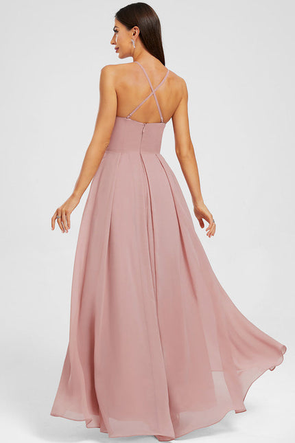 Robe Pastel Rose Mousseline Asymétrique Trapèze - gallery 6