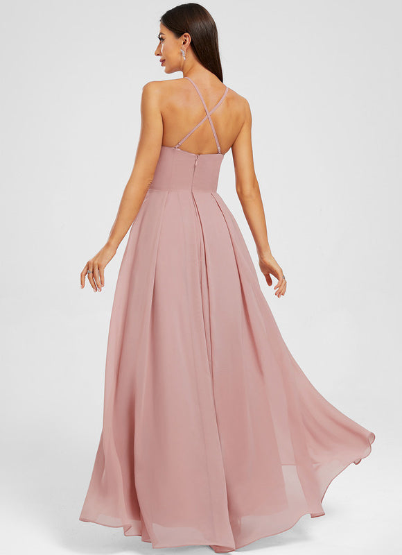 Robe Pastel Rose Mousseline Asymétrique Trapèze - gallery 6