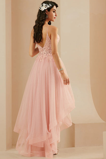 Robe Pastel Rose Col V Asymétrique Tulle - gallery 4