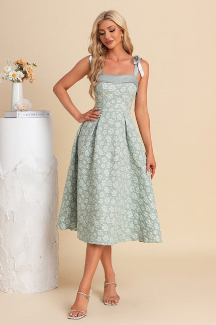 Robe Pastel Verte Trapèze Midi Jacquard