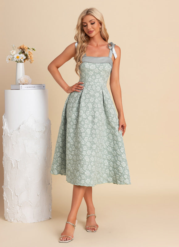 Robe Pastel Verte Trapèze Midi Jacquard