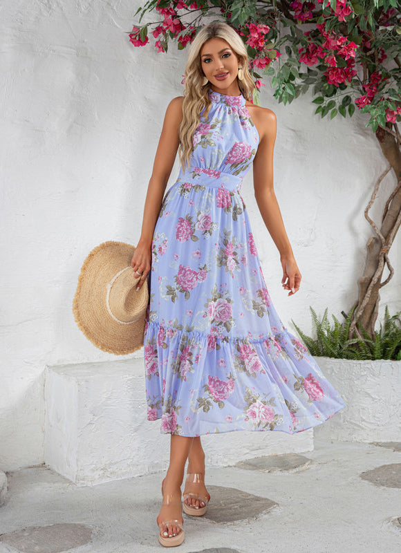 Robe Pastel Bleu Fleuri À Volants