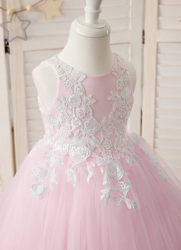 Robe Pastel Rose Col Rond Asymétrique Dentelle - gallery 2