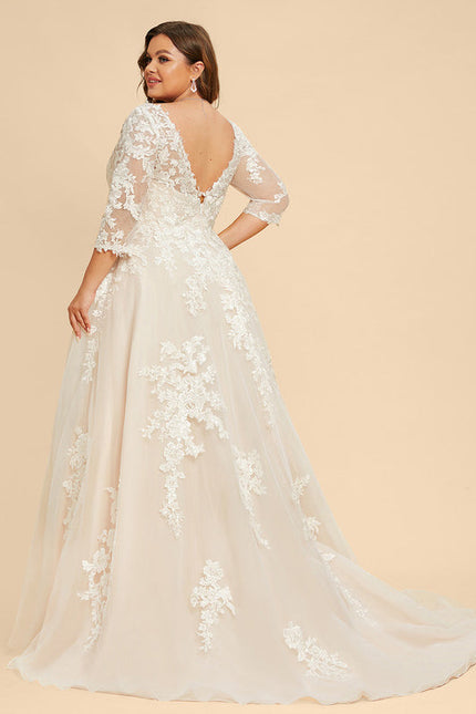 Robe Pastel Rose Traîne Tulle Dentelle - gallery 9