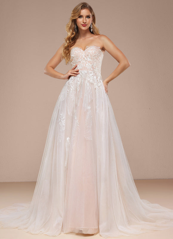 Robe Pastel Rose Épaules Dénudées Traîne Longue - gallery 9