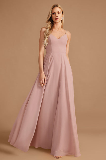 Robe Pastel Rose Mousseline D'Honneur Col V.