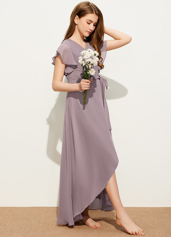 Robe Pastel Lavande Col V Asymétrique - gallery 2