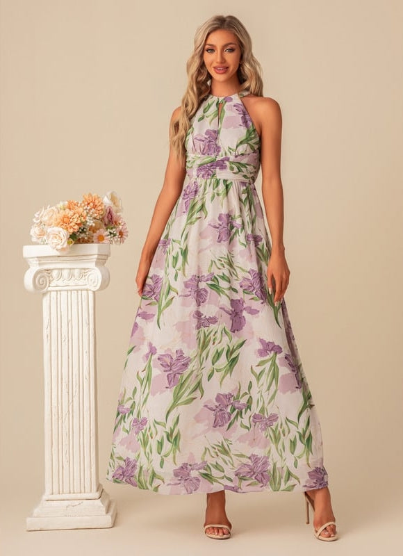Robe Pastel Florale Licou Blanc Maxi - gallery 5