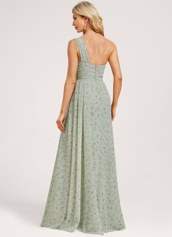 Robe Pastel Bleu Décolleté Asymétrique Longue - gallery 4