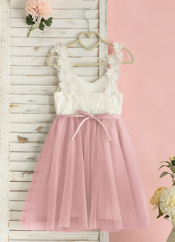 Robe Pastel Blanche Col V Dentelle Tulle - gallery 3