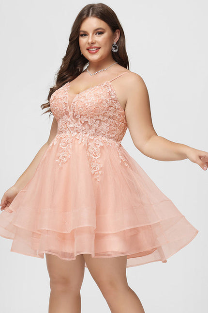Robe Pastel Rose Col V Tulle Dentelle - gallery 9
