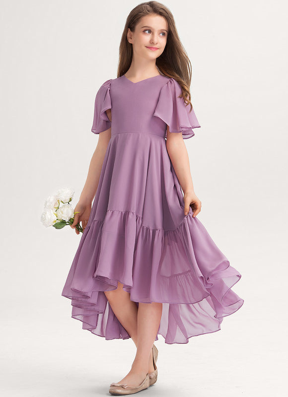 Robe Pastel Verte Trapèze Col V Junior