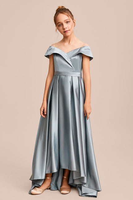Robe Pastel Satin Bleu Émeraude Junior - gallery 3
