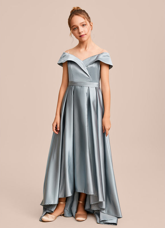Robe Pastel Satin Bleu Émeraude Junior - gallery 3