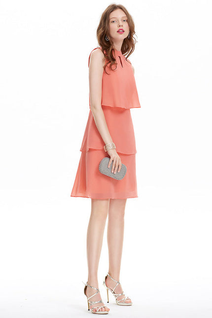 Robe Pastel Rose Mousseline Longueur Genou - gallery 2