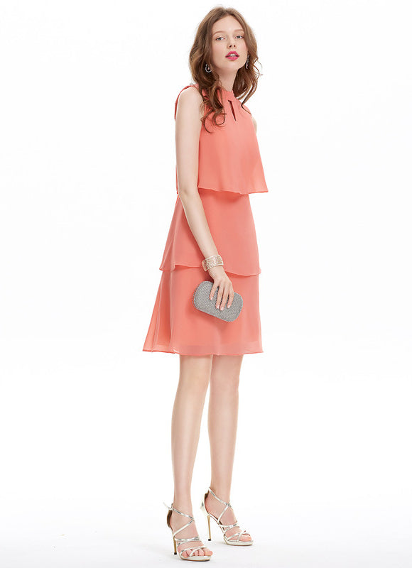Robe Pastel Rose Mousseline Longueur Genou - gallery 2