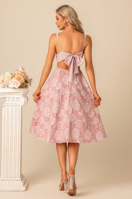 Robe Pastel Rose Trapèze Fleurs Nœud - gallery 9